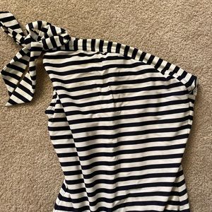 J crew one shoulder navy striped swimsuit